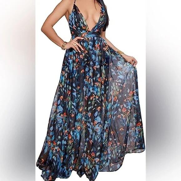 Luxxel Dresses & Skirts - Luxxel Floral Print Spaghetti Stral Maxi Dress Size M Medium Multicolored